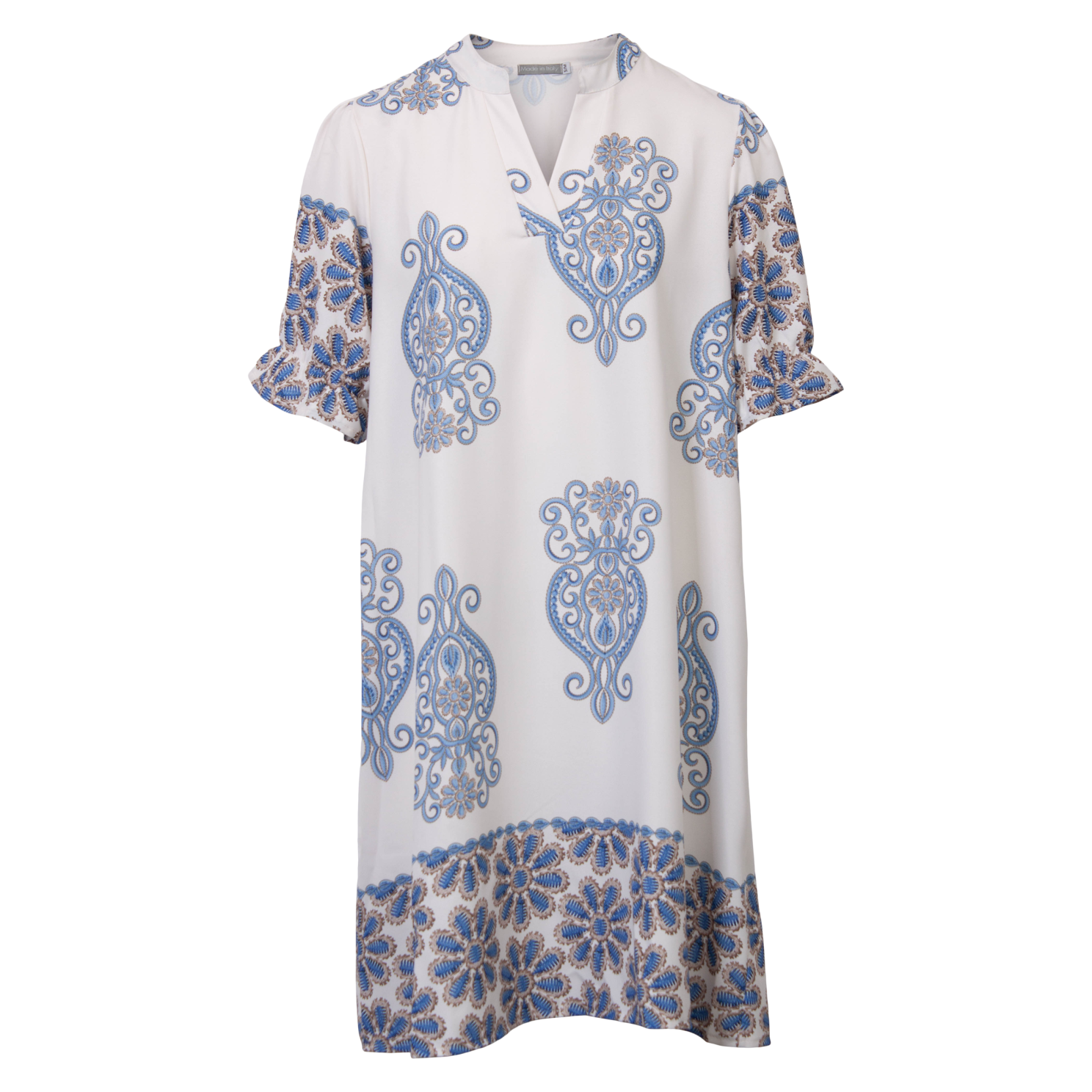 Damekjole i Sky Blue med flot print - perfekt til fest!