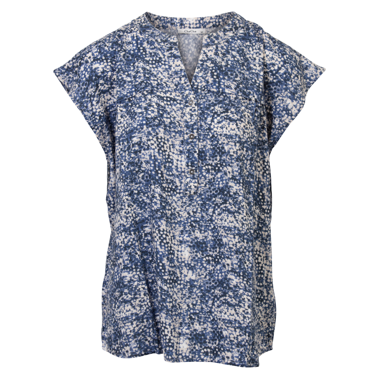 Elegant navy dame top med v-hals og knapper fra Cha Cha