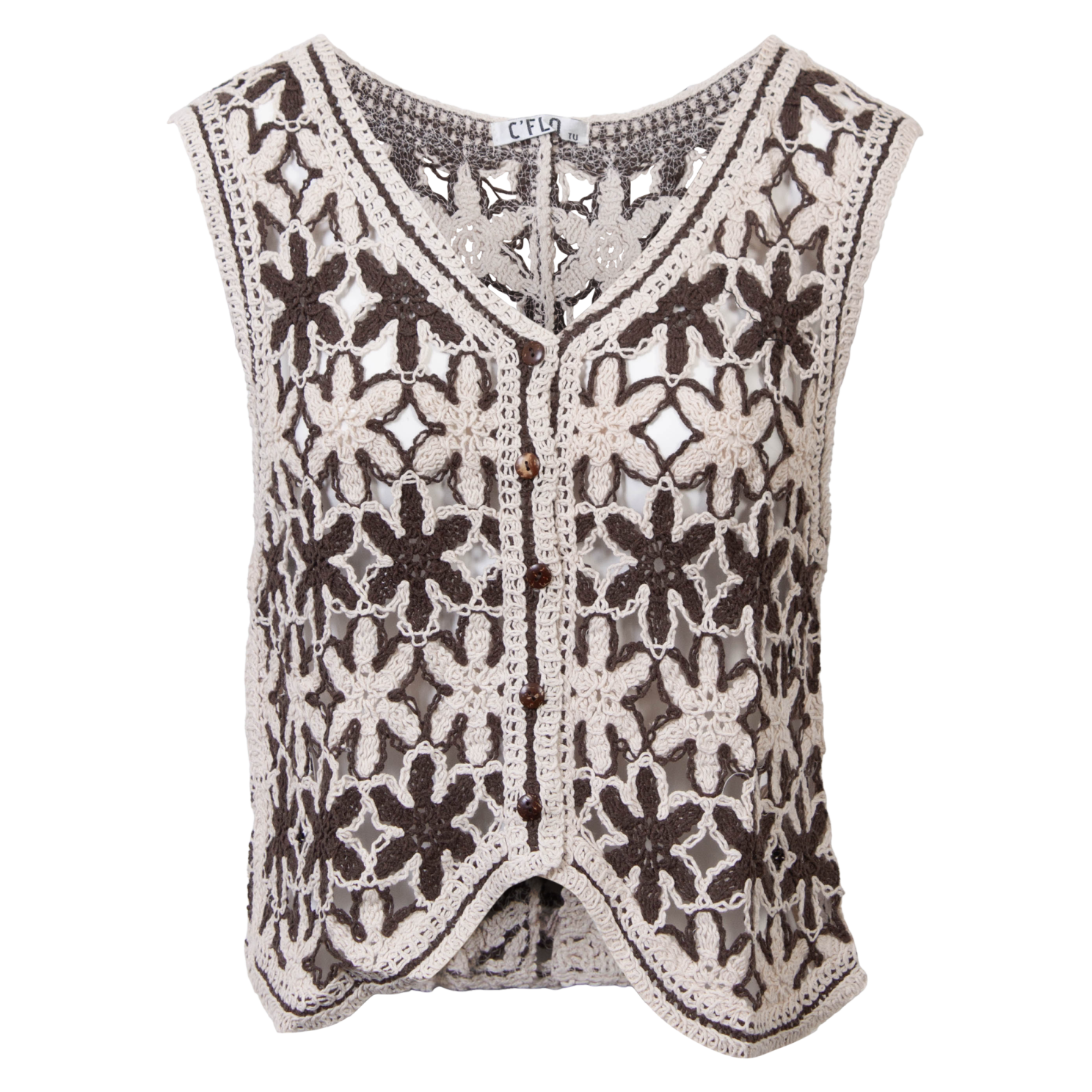 Hæklet Brun Dame Vest med Dyb V-udskæring – Must-Have!