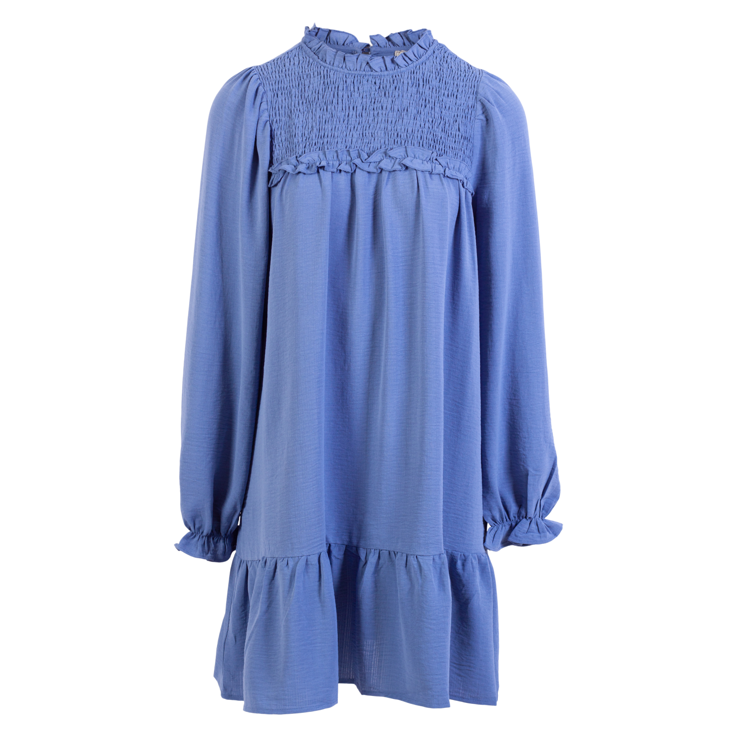 Elegant blå kjole med flæser – et must-have til fest!