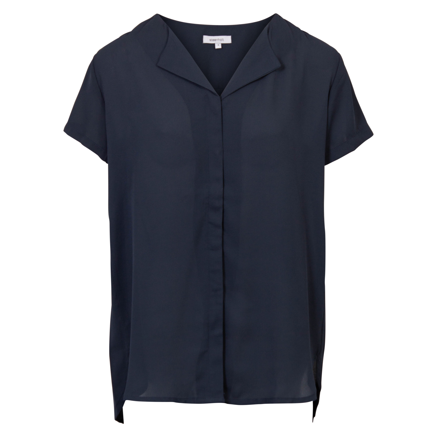 Clara Dame Kortærmet Bluse Plus Size  Navy fra Steenholt hos dansk.dk 5712985614527