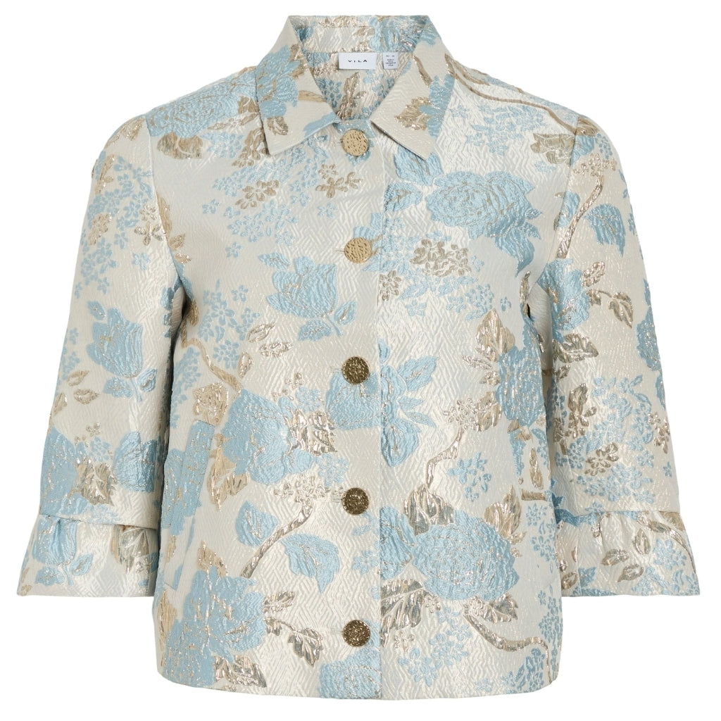 Dame Blazer Viothea  Snow White Jaquard Blue Gold fra Vila hos Klædeskabet.dk 5715361447894